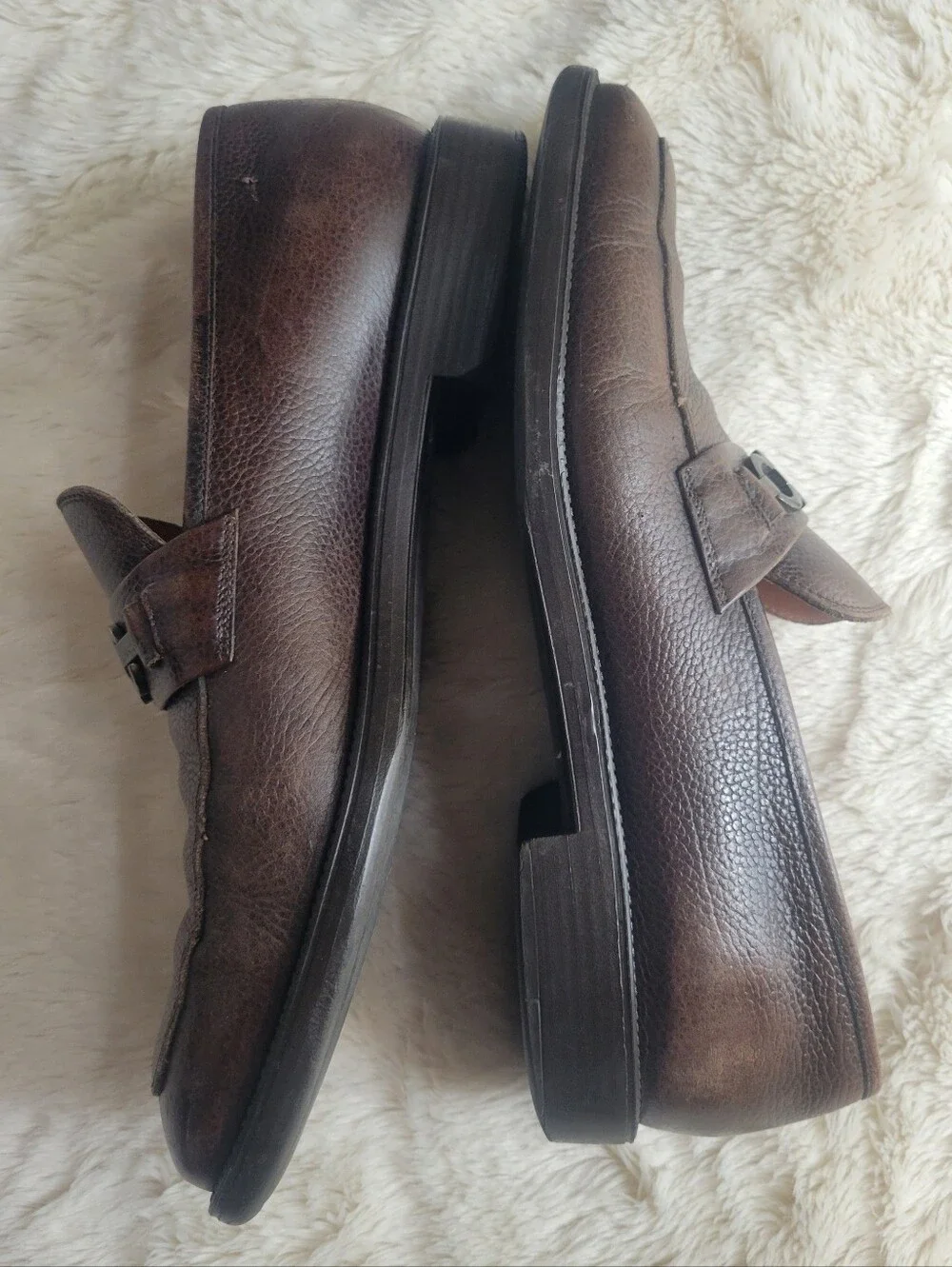 Salvatore Ferragamo Brown Pebbled Leather Bit Loafers
